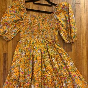 Flying Tomato Orange Floral Smocked Puff Sleeve Mini Dress